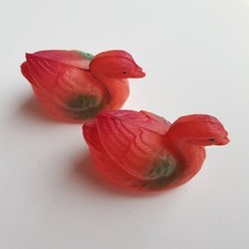 Celluloid red toy duck (2) swan chick bird figure early plastic vintage 1930s