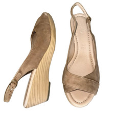 M&S Footglove Slingback Brown Size UK 5.5 EU 39 Mink Wedge Sandals Suede Leather