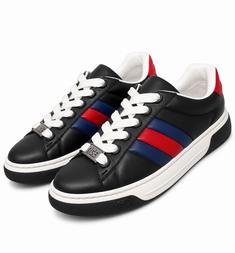 Gucci mens black leather - black, gg