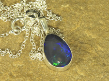 Dark blue opal pendant 925