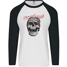 Straight Edge Skull Biker Motorcycle Mens L/S Baseball T-Shirt
