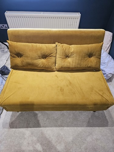 Yellow fabric futon sofa - futon,