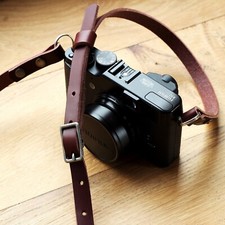 Leather Camera Strap Adjustable Length, Custom Thin Black Neck Shoulder Strap