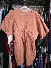 ASOS Curve Stretch Mini Dress Nude Pink Crinkle Fabric Plus Size 24 26 Tie Front