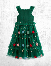 Ex Mini Boden Girls Maude Ruffle Christmas Tree Tulle Dress RRP £42