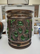 Green Art Nouveau Glass Vase Copper Frame Cobral Ware Antique 1901 22.5 cm