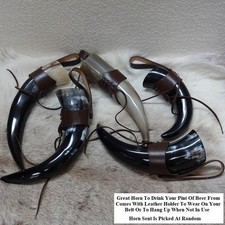 High Quality Large Viking Drinking Horn & Leather Holder Re-enactment Stage LARP
