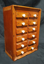 Antique Small Pine 12 drawer Medicinal Spice Primitive Cabinet 12.5" jewelry