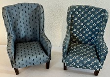 Two Handmade Co-ordinating Turquoise / Blue Wingback Arm Chairs & Footstool 1.12