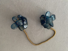 Vintage 1950s Blue Lucite Cardigan Shawl Gold Tone Chain Clip Brooch backings