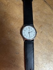 VINTAGE TIMEX Q QUARTZ WATCH.  Working With New Strap.  Small Crack At 10