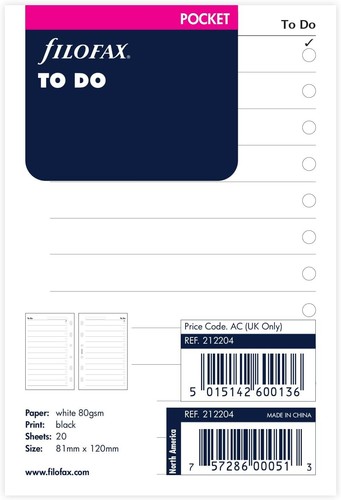 Filofax pocket refill - pocket, to
