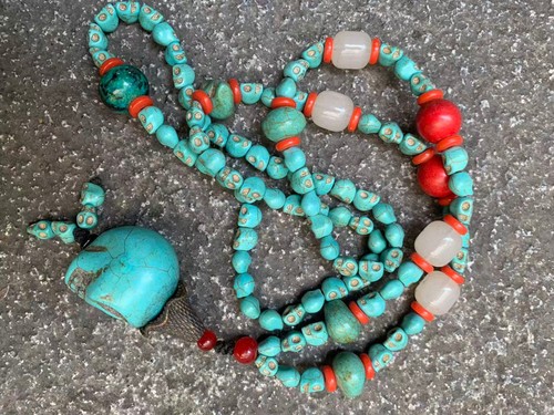 Tibetan turquoise carved skul - tibetan,