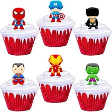 36 Marvel Super Hero Stand Up Cup Cake Toppers Edible Birthday Party Decorations