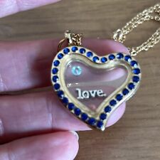 goldtone glass magnetic locket necklace heart shape -  with 'love floating charm