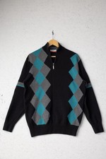 Glenmuir 1891 Golf Zip Jumper Argyle Lambswool Knit Size M Navy Blue