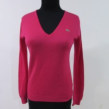 Lacoste V Neck Jumper Wool Pink Chest 34/36 UK S REF (Y12433)