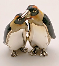 Saturno Silver and Enamel Pair Penguins - 925 Hallmarked Sterling Silver