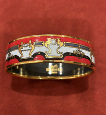 Hermes Wide Gold Plated Multi Colour Enamel Bangle Bracelet