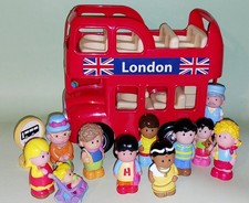 ELC London Bus Double Decker 11  Happyland People Figures & Bus Stop Sign 