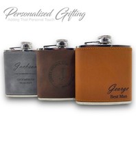 Personalised Leather Hip Flask 6oz Engraved Wedding Hipflask Groomsman Best Man