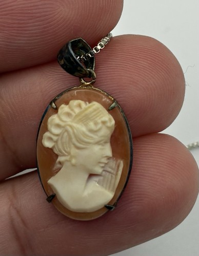 Silver shell cameo - shell, pendant