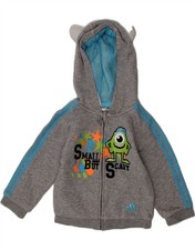 ADIDAS Baby Boys Graphic Zip Hoodie Sweater 9-12 Months Grey Cotton AJ05