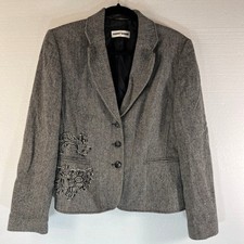Gerry Weber Womens Herringbone Tweed Blazer Size 8 Embroidered Detail