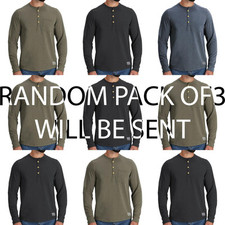 3 Pack Mens Henley Long Sleeve 3 Button Grandad Neck T-Shirt Waffle Knit Top