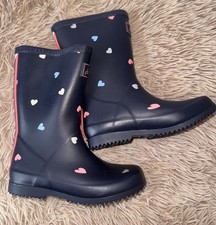 Joules Girls Roll Up Wellies -  navy hearts -  children's 12