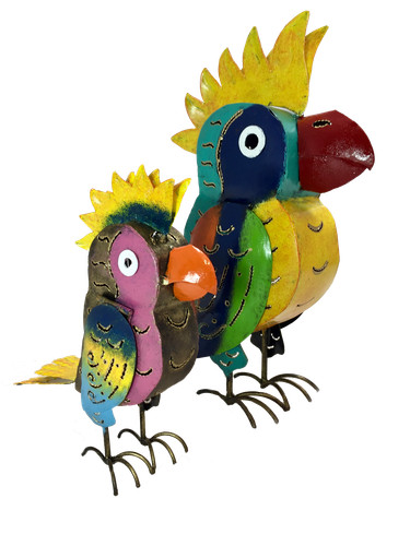 Painted metal parrot - painted,
