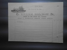 1910 Steam Tug Engraving "Europe" on Billhead North Shields William Halcrow