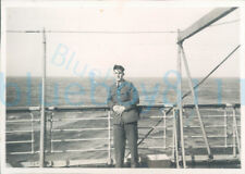 Post war photo British Army soldier on railing of troop transport ship deck 