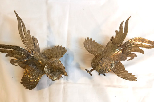 Brass fighting cockerels - brass, cockerels/