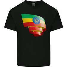 Curled Ethiopia Flag Ethiopian Day Football Kids T-Shirt Childrens