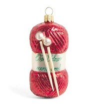 Anthropologie Harrods Yarn And Knitting Needles Ornament Hand Blown Glass New