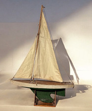 Large Old Wood & Metal  Pond Yacht On Wooden Stand.