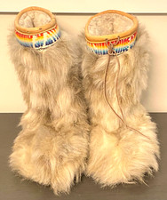 Vtg Cougars Shaggy Fur Apres YETI WINTER BOOTS Rainbow Trim Native Canada Made