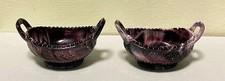 PAIR - ANTIQUE SOWERBY PURPLE MALACHITE  SLAG GLASS OPEN OVAL SALTS with HANDLES