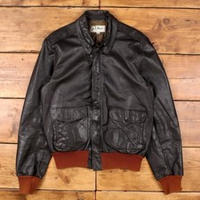 Vintage L.L.Bean Leather Jacket L 80s Bomber Flight USA Made Brown