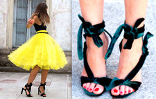 ZARA GREEN VELVET SHOES HIGH HEEL SANDALS WITH BOW TIE STRAP SIZE 38  NEW