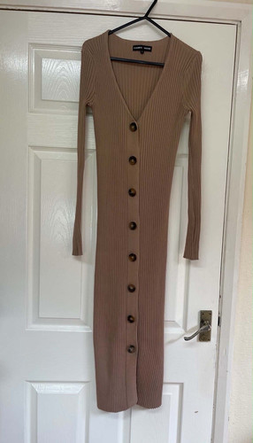 Beige ribbed bodycon - ribbed, midi