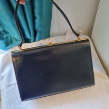 Vintage Frame Bag MacLaren Norwich Blue Leather Handbag Purse C 1950s 60s
