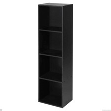 Modern Slim 4-Tier Black Home Bedroom Bookcase Bookshelf Storage Unit Organiser