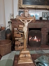 Antique ?? Altar Chapel Standing Gild Wood Cross,,,,Jesus 