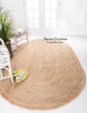 Oval Rug Jute Carpet Mat Farmhouse Natural Handmade Braided Modern Rustic Look