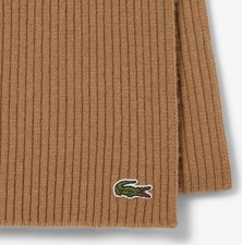 Lacoste Ribbed Wool Scarf Brand New with Tags Brown