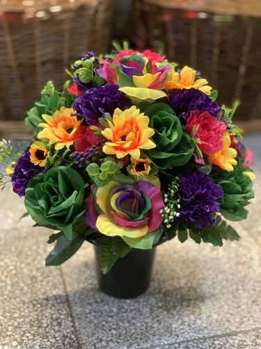 Rainbow roses grave pot - roses,