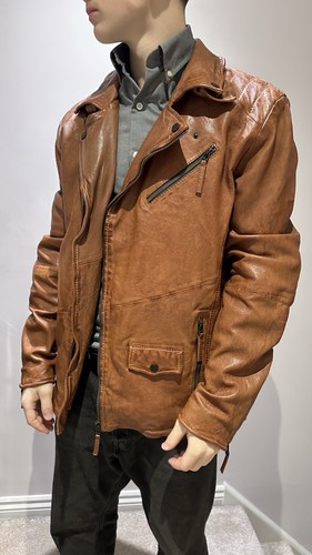 Mens real leather brown biker - mens,