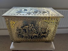 Vintage Wood Embossed Brass Fireside Log/Coal Box 